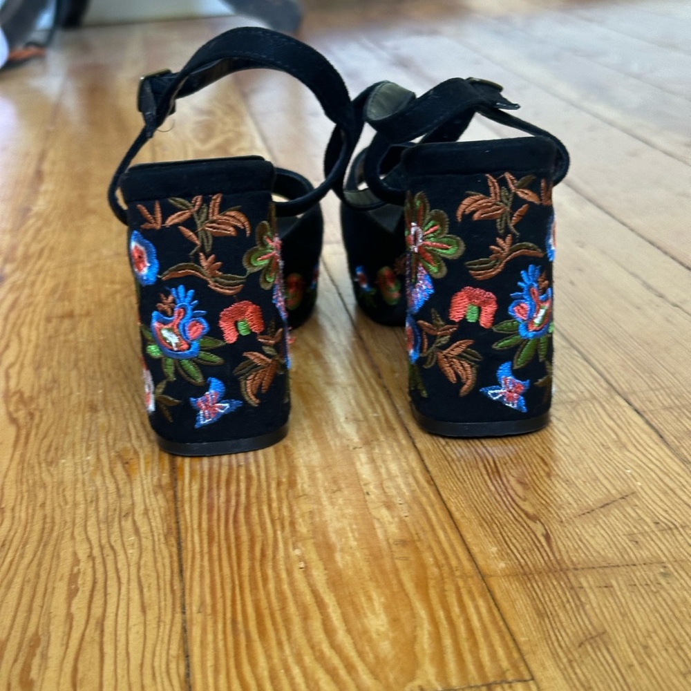 Floral Embroidered Black Block Heels Olivia Miller